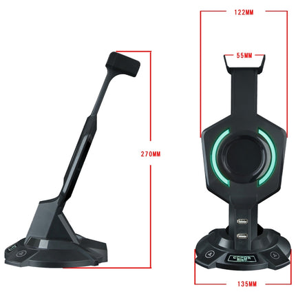 R-008-02 Luminous Integrated Mecha-shaped Headset Holder with Dual USB Ports & Computer Switch-garmade.com