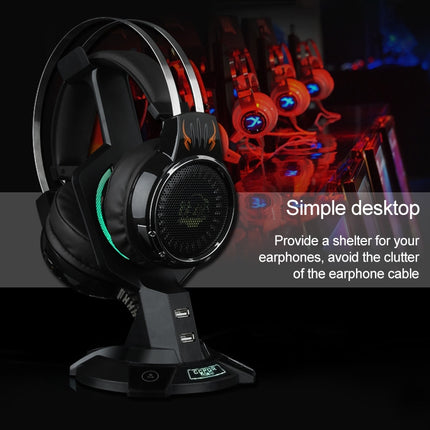 R-008-02 Luminous Integrated Mecha-shaped Headset Holder with Dual USB Ports & Computer Switch-garmade.com