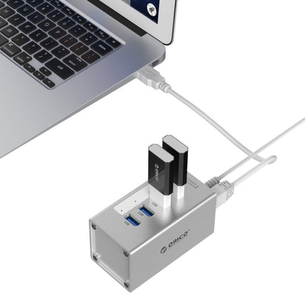 ORICO A3H4 Aluminum High Speed 4 Ports USB 3.0 HUB with 12V/2.5A Power Supply for Laptops(Silver)-garmade.com
