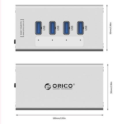 ORICO A3H4 Aluminum High Speed 4 Ports USB 3.0 HUB with 12V/2.5A Power Supply for Laptops(Silver)-garmade.com