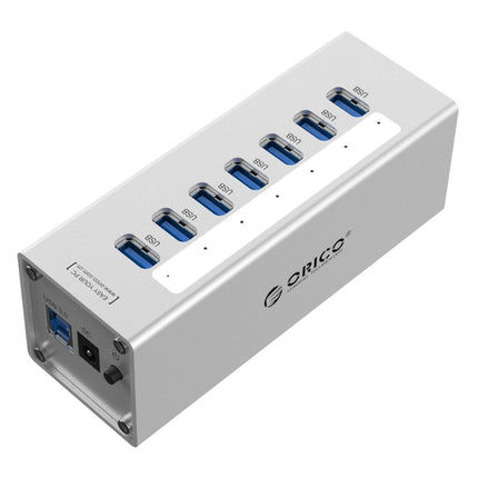 ORICO A3H7 Aluminum High Speed 7 Ports USB 3.0 HUB with 12V/2.5A Power Supply (Silver)-garmade.com