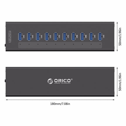 ORICO A3H10 Aluminum High Speed 10 Ports USB 3.0 HUB with Power Adapter (Black)-garmade.com