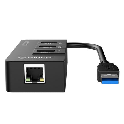 ORICO HR01-U3 ABS 3 Ports USB3.0 HUB Splitter with External RJ45 Gigabit Ethernet Network Card 5 Gbps (Black)-garmade.com