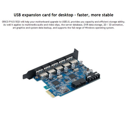 ORICO PVU3-5O2I USB3.0 * 5 + 20Pin Slot * 1 PCI Express Card for Desktop, 5Gbps Superspeed Data Transmission(Black)-garmade.com