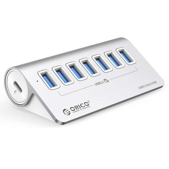 ORICO M3U7-G2 Aluminum Alloy 7-Port USB 3.2 Gen2 10Gbps HUB with 1m Cable (Silver)-garmade.com
