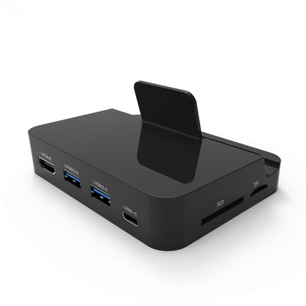 9138 6 in 1 USB-C / Type-C to 4K HDMI + 2 x USB 3.0 + Type-C + SD / TF Card Reader Multifunctional HUB Docking Station with Holder (Black)-garmade.com