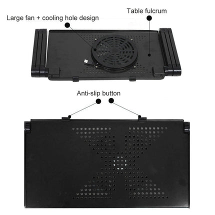 Portable 360 Degree Adjustable Foldable Aluminium Alloy Desk Stand with Cool Fans & Mouse Pad for Laptop / Notebook(Black)-garmade.com