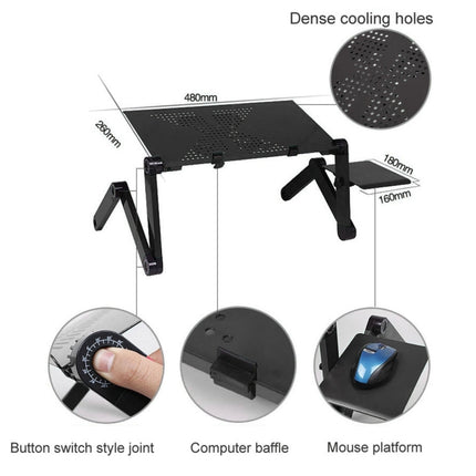 Portable 360 Degree Adjustable Foldable Aluminium Alloy Desk Stand with Cool Fans & Mouse Pad for Laptop / Notebook(Black)-garmade.com