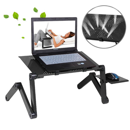 Portable 360 Degree Adjustable Foldable Aluminium Alloy Desk Stand with Mouse Pad for Laptop / Notebook, without CPU Fans(Black)-garmade.com