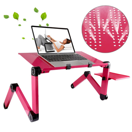 Portable 360 Degree Adjustable Foldable Aluminium Alloy Desk Stand with Mouse Pad for Laptop / Notebook, without CPU Fans(Magenta)-garmade.com