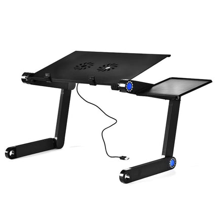 Portable 360 Degree Adjustable Foldable Aluminium Alloy Desk Stand with Double CPU Fans & Mouse Pad (Black)-garmade.com