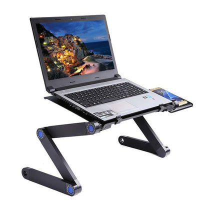 Portable 360 Degree Adjustable Foldable Aluminium Alloy Desk Stand with Double CPU Fans & Mouse Pad (Black)-garmade.com