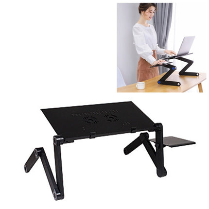 Portable 360 Degree Adjustable Foldable Aluminium Alloy Desk Stand with Double CPU Fans & Mouse Pad Desk Size: 420mm x 260mm (Black)-garmade.com