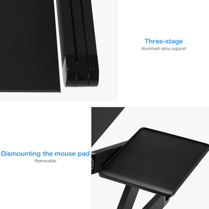 Portable 360 Degree Adjustable Foldable Aluminium Alloy Desk Stand with Double CPU Fans & Mouse Pad Desk Size: 420mm x 260mm (Black)-garmade.com