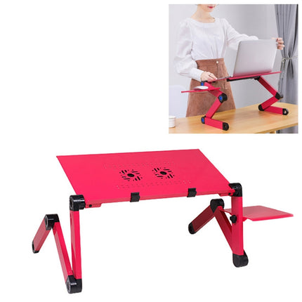 Portable 360 Degree Adjustable Foldable Aluminium Alloy Desk Stand with Double CPU Fans & Mouse Pad Desk Size: 420mm x 260mm (Red)-garmade.com