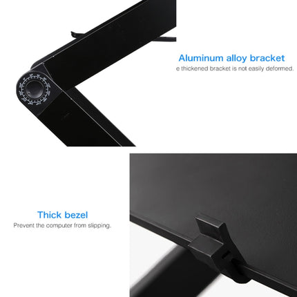 Portable 360 Degree Adjustable Foldable Aluminium Alloy Desk Stand with Double CPU Fans & Mouse Pad Desk Size: 480mm x 260mm(Black)-garmade.com