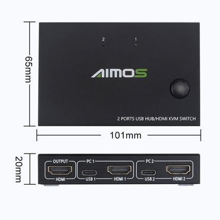 AIMOS AM-KVM201CC 2 Ports USB HUB HDMI KVM Switch without Extension Cable-garmade.com