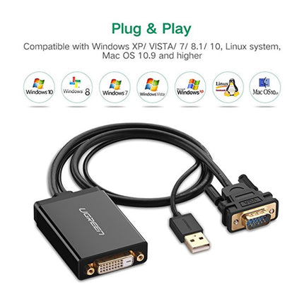 UGREEN MM119 1080P Full HD VGA to DVI (24+1) Male to Female Adapter Cable Length: 50cm-garmade.com