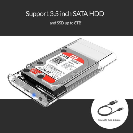 ORICO 3139C3 3.5 inch SATA HDD USB 3.1 Type-C External Hard Drive Enclosure Storage Case(Transparent)-garmade.com
