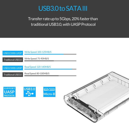 ORICO 3139U3 3.5 inch SATA HDD USB 3.0 Micro B External Hard Drive Enclosure Storage Case(Transparent)-garmade.com