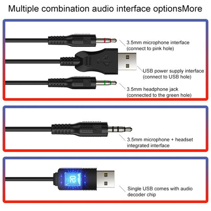 YINDIAO Q3 USB + Dual 3.5mm Wired E-sports Gaming Headset with Mic & RGB Light, Cable Length: 1.67m(Black)-garmade.com