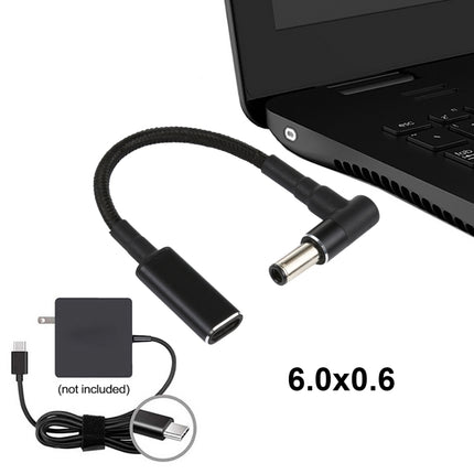 PD 100W 18.5-20V 6.0 x 0.6mm Elbow to USB-C / Type-C Adapter Nylon Braid Cable-garmade.com