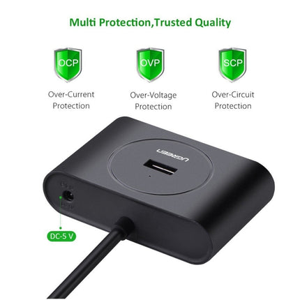UGREEN Portable Super Speed 4 Ports USB 3.0 HUB Cable Adapter, Not Support OTG, Cable Length: 1m(Black)-garmade.com
