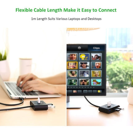 UGREEN Portable Super Speed 4 Ports USB 3.0 HUB Cable Adapter, Not Support OTG, Cable Length: 1m(Black)-garmade.com