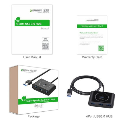 UGREEN Portable Super Speed 4 Ports USB 3.0 HUB Cable Adapter, Not Support OTG, Cable Length: 2m(Black)-garmade.com