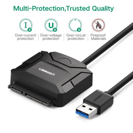 UGREEN USB 3.0 to SATA Adapter Cable Converter for 2.5 / 3.5 inch Hard Drive Disk HDD and SSD, Support UASP SATA 3.0(Black)-garmade.com