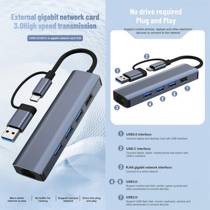 BYL-2208 5 in 2 USB + USB-C / Type-C to USB Multifunctional Docking Station HUB Adapter-garmade.com