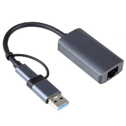 BYL-2207 2 in 1 USB + Type-C to RJ45 Docking Station HUB Adapter-garmade.com