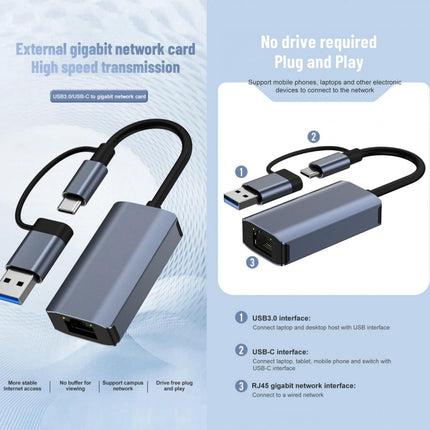 BYL-2207 2 in 1 USB + Type-C to RJ45 Docking Station HUB Adapter-garmade.com