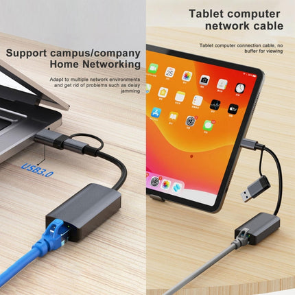 BYL-2207 2 in 1 USB + Type-C to RJ45 Docking Station HUB Adapter-garmade.com