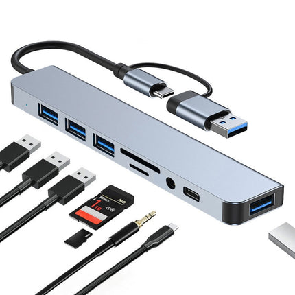 BYL-2218TU 8 in 1 USB + USB-C / Type-C to USB Multifunctional Docking Station HUB Adapter-garmade.com