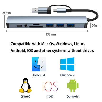 BYL-2218TU 8 in 1 USB + USB-C / Type-C to USB Multifunctional Docking Station HUB Adapter-garmade.com