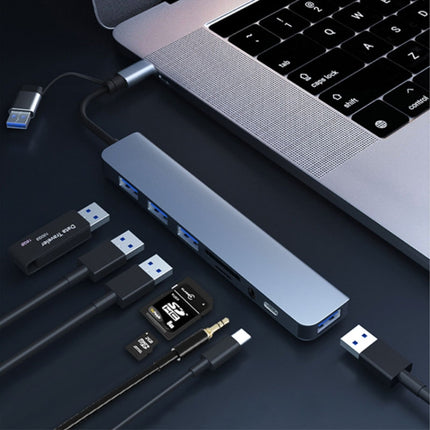 BYL-2218TU 8 in 1 USB + USB-C / Type-C to USB Multifunctional Docking Station HUB Adapter-garmade.com