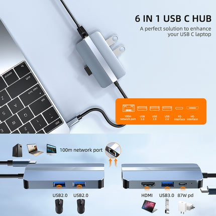 BYL-2203 6 in 1 USB-C / Type-C to USB Multifunctional Docking Station HUB Adapter-garmade.com