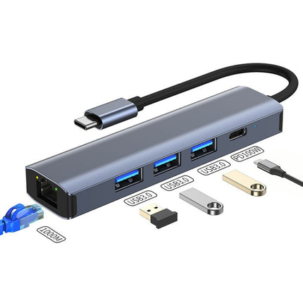 BYL-2302 5 in 1 USB-C / Type-C to USB Multifunctional Docking Station HUB Adapter with 1000M Network Port-garmade.com