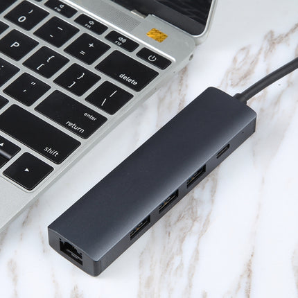 BYL-2302 5 in 1 USB-C / Type-C to USB Multifunctional Docking Station HUB Adapter with 1000M Network Port-garmade.com