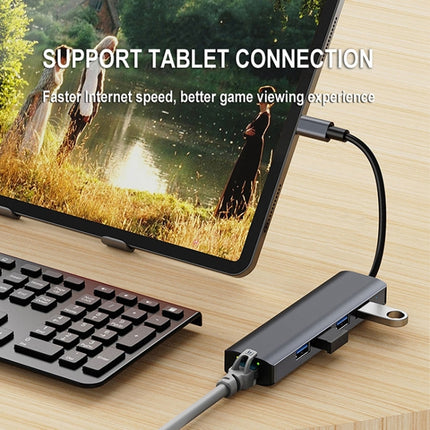 BYL-2302 5 in 1 USB-C / Type-C to USB Multifunctional Docking Station HUB Adapter with 1000M Network Port-garmade.com