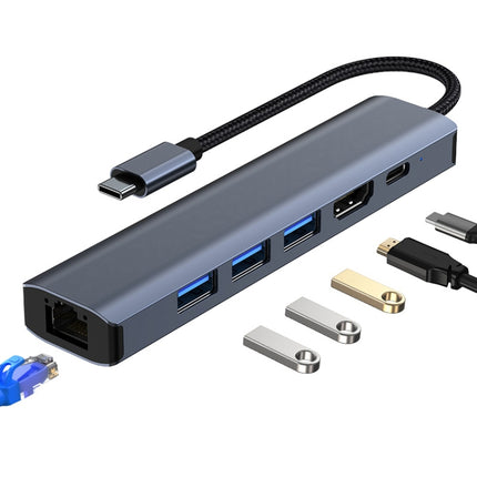 BYL-2210 6 in 1 USB-C / Type-C to USB Multifunctional Docking Station HUB Adapter with 1000M Network Port-garmade.com