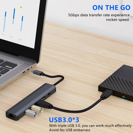 BYL-2210 6 in 1 USB-C / Type-C to USB Multifunctional Docking Station HUB Adapter with 1000M Network Port-garmade.com