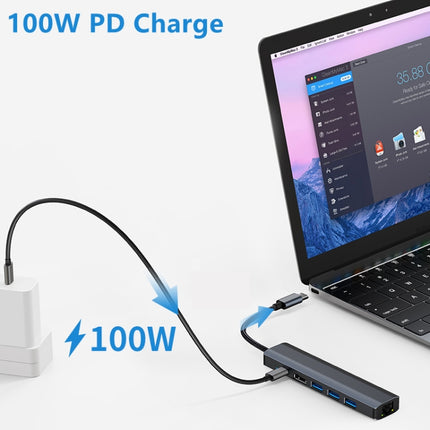 BYL-2210 6 in 1 USB-C / Type-C to USB Multifunctional Docking Station HUB Adapter with 1000M Network Port-garmade.com