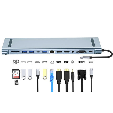 BYL-2003U2 12 in 1 USB-C / Type-C to USB Multifunctional Docking Station HUB Adapter-garmade.com