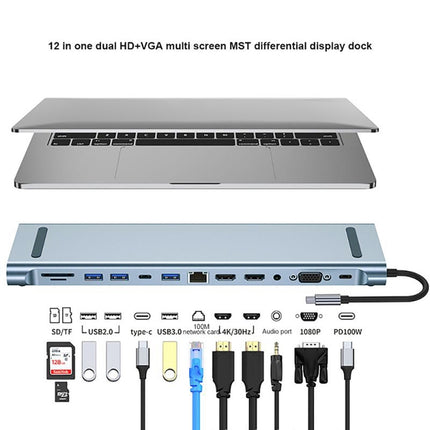 BYL-2003U2 12 in 1 USB-C / Type-C to USB Multifunctional Docking Station HUB Adapter-garmade.com