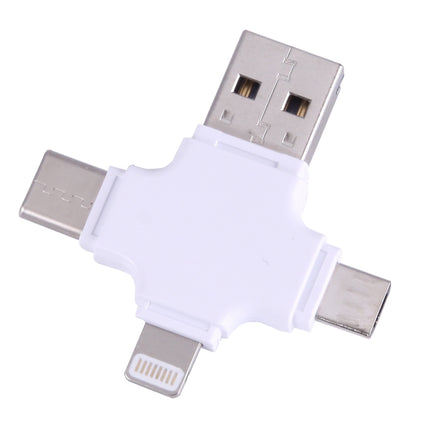4 in 1 USB-C / Type-C & USB 2.0 & Micro USB & 8 Pin TF Card Reader for MacBook, PC, Laptop, Smart Phone with OTG Function, Support FAT32 & exFAT(White)-garmade.com