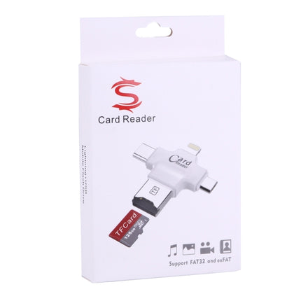 4 in 1 USB-C / Type-C & USB 2.0 & Micro USB & 8 Pin TF Card Reader for MacBook, PC, Laptop, Smart Phone with OTG Function, Support FAT32 & exFAT(White)-garmade.com