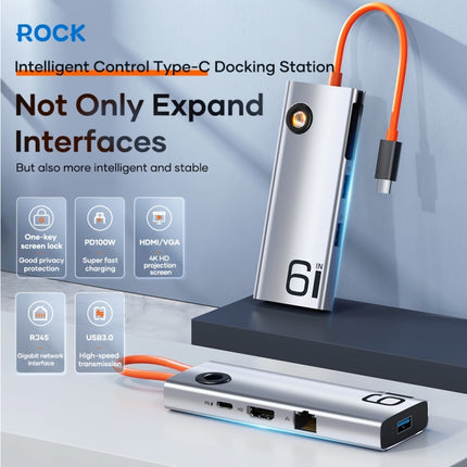 ROCK TR28 HDMI 4K Gigabit Network PD Quick Charger 6 in 1 USB 3.0 HUB (Silver Black)-garmade.com