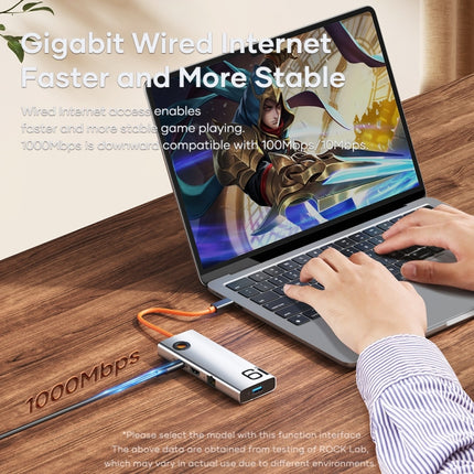 ROCK TR28 HDMI 4K Gigabit Network PD Quick Charger 6 in 1 USB 3.0 HUB (Silver Black)-garmade.com